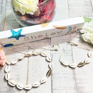 New Stunning White Cowrie & Gold Jewelry Set Choker & Bracelet